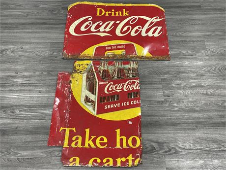 1930’S COCA COLA TIN SIGN IN PIECES (TOP PIECE IS 32”X24”)