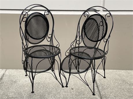2 VINTAGE WROUGHT IRON CHAIRS (35.5” TALL)