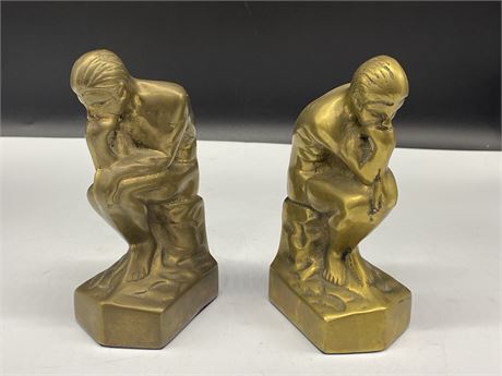 VINTAGE BRASS “THINKER” BOOKENDS (Made in Korea, 7” tall)