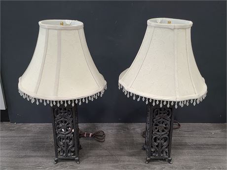 2 VINTAGE HEAVY CAST IRON LAMPS (23"Tall)