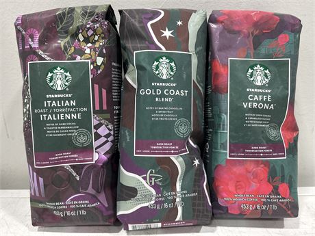 LOT OF 3 ASSORTED BAGS OF STARBUCKS COFFEE
