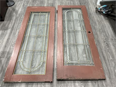 2 VINTAGE LEADED GLASS DOORS (80”x28”)