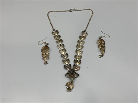 VINTAGE FILIGREE SILVER CHOCKER NECKLACE AND MATCHING EARRINGS