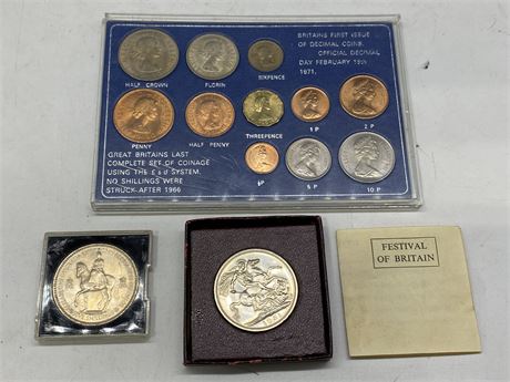 1967 GREAT BRITAIN COIN SET & 2 MISC GBR COINS