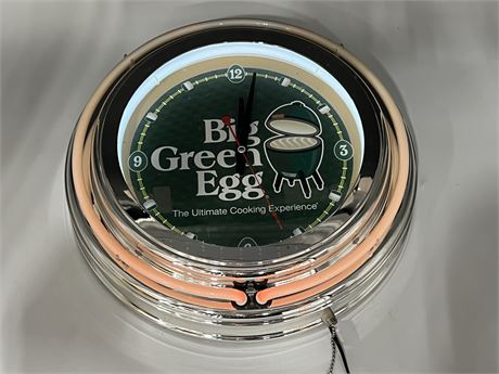 BIG GREEN EGG LIGHT UP NEON CLOCK (14” wide)