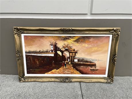 47”x27” GRECO CANAL SCENE OIL PAINTING