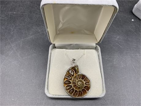 AMMONITE FOSSIL PENDANT ON CHAIN NECKLACE