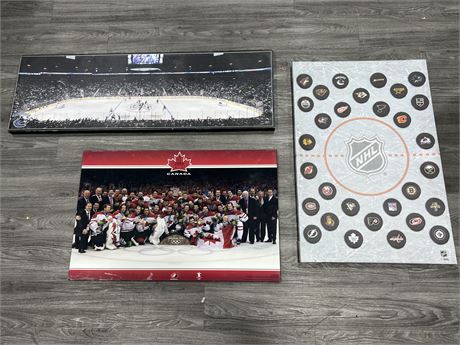 3 HOCKEY WALL PIECES (One on the right 24”x36”)