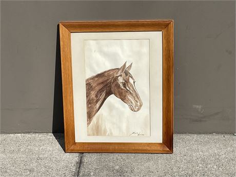 FRAMED HORSE HEAD WATERCOLOUR PAINTING BY DOROTHY HICKLING (19x23”)