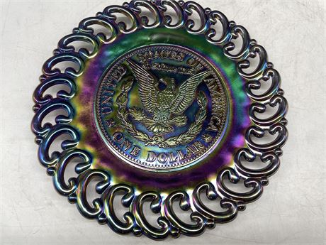 UNIQUE CARNIVAL GLASS W/ COAT OF ARMS