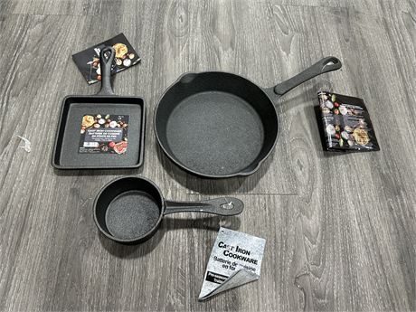 NEW 3PC CAST IRON COOKWARE (LARGEST 8”)