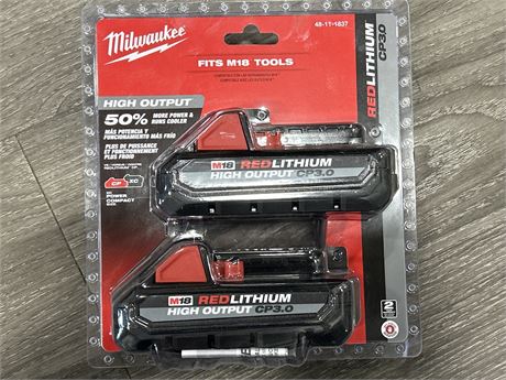 2 NEW MILWAUKEE HIGH OUTPUT RED LITHIUM BATTERIES