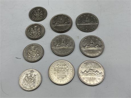6 CDN $1 COINS (1968-1986) 4 CDN 50CENT COINS (1968-1979)