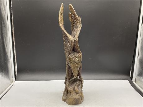 CARVED WOODEN EAGLE STATUE (19.5” TALL)