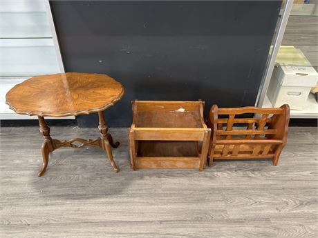 3PCS OF VINTAGE WOODEN HOME DECOR - SMALL TABLE IS MARKED ON BOTTOM