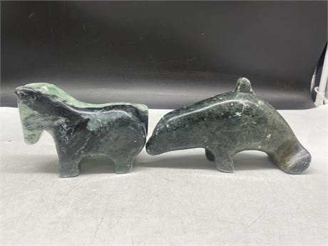 2 CARVED STONE FIGURES LARGEST 8”x4”