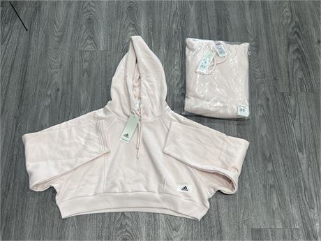 2 NEW W/ TAGS LIGHT PINK ADIDAS CROPPED HOODIES - SIZE L / XL