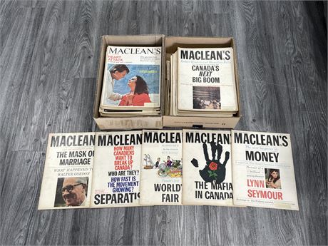 80+ EXTRA LARGE 1960’s MCLEANS MAGAZINES - GREAT ADS - 10.5” x 13.5”