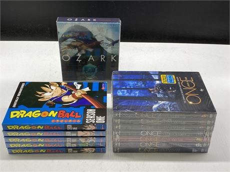 MOSTLY SEALED DVDS - OZARK S3, ONCE UPON A TIME S1-6, & DRAGON BALL S1-5