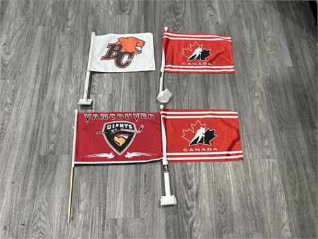 4 CAR FLAGS - ONE SIGNED BY M.LUCIC - NO COA