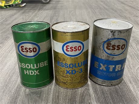 3 VINTAGE FULL ESSO OIL CANS (7” TALL)