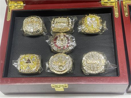 7 NEW LA LAKERS CHAMPIONS RINGS IN DISPLAY CASE SIZE 13