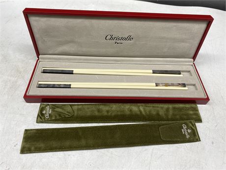 CHRISTOFLE FRANCE CHOPSTICKS IN CASE 2 PAIRS