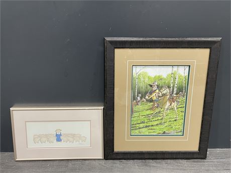 2 FRAMED PHOTOS (GOLFER & PIGS) “IN THE PINK” (LARGER ONE IS 18”X21”)