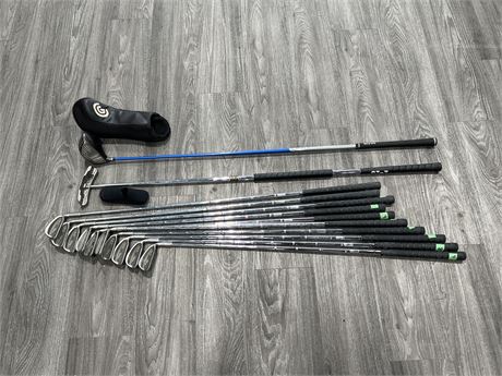 SET OF RIGHT HANDED IRONS, WEDGES & DRIVER + LEFT HAND PUTTER