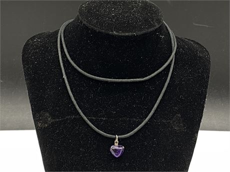 GENUINE AMETHYST HEART ROPE NECKLACE (28”)