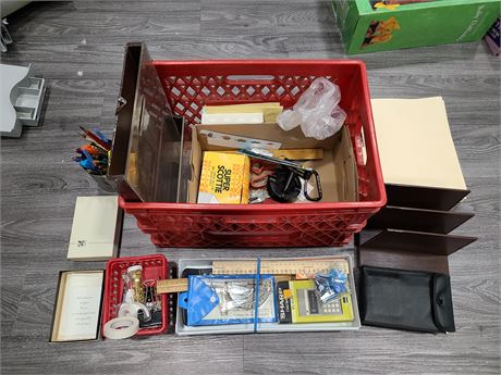 BOX OF MISC OFFICE SUPPLIES