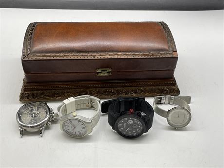 JEWELRY BOX OF 4 WATCHES
