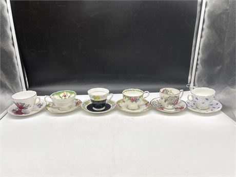 ANTIQUE LOT OF 6 CUPS/SAUCERS