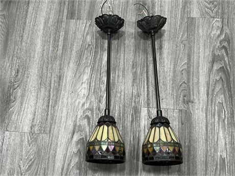 2 VINTAGE HANGING STAINED GLASS LIGHTS (22”)