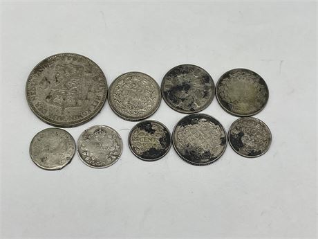 LOT OF 9 MISC SILVER COINS 1929, 1931, 1938, & 1941