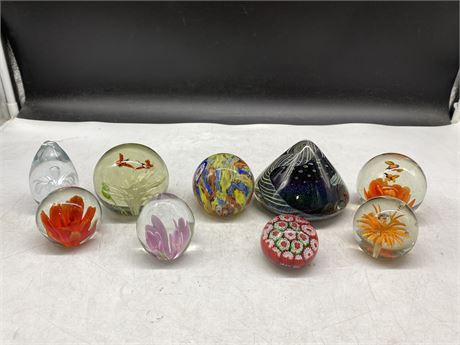 9 PAPERWEIGHTS - LARGE ONE SIGNED