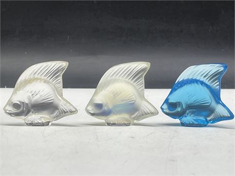 3 SIGNED LALIQUE FRANCE FISH 2”