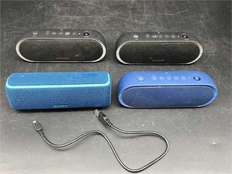 4 SONY BLUETOOTH SPEAKERS (All turn on, 1 charging cord)