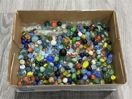 BOX OF VINTAGE MARBLES (9”x12”)