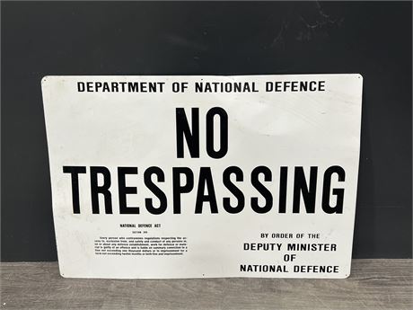 VINTAGE DEPARTMENT OF NATIONAL DEFENCE 30”x24” METAL SIGN