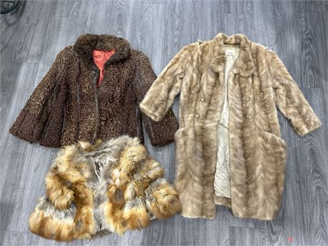 3 VINTAGE WOMENS FUR COATS - ALL SMALLER SIZES