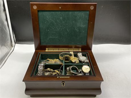JEWELRY BOX FULL OF VINTAGE ESTATE WATCHES