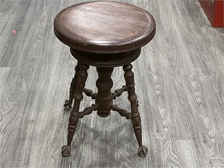 VINTAGE CLAW FOOT STOOL - 19TH CENTURY (20” TALL)