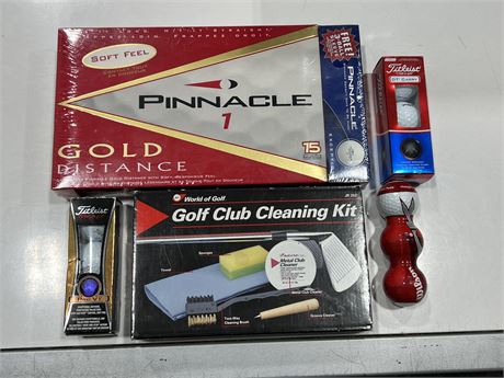 LOT OF NEW GOLF BALLS & CLUB CLEANING KIT