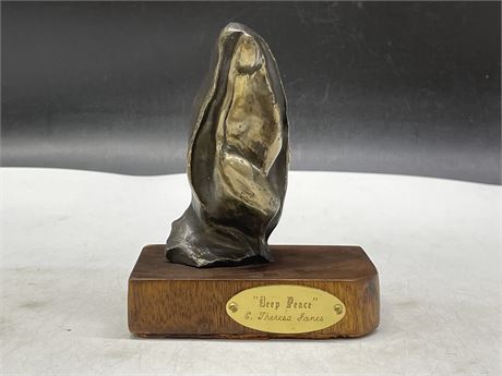 EARLY SIGNED BRONZE STATUE OF VIRGIN MARY (5”)