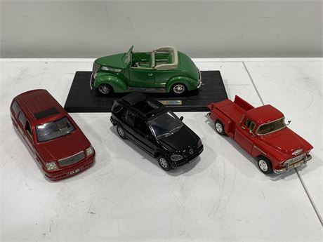 4 DIE CAST CARS - (3) 1:24 SCALE, (1) 1:18 SCALE