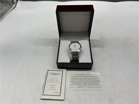 WOMENS COACH WATCH IN BOX W/ORIGINAL PROOF OF PURCHASE