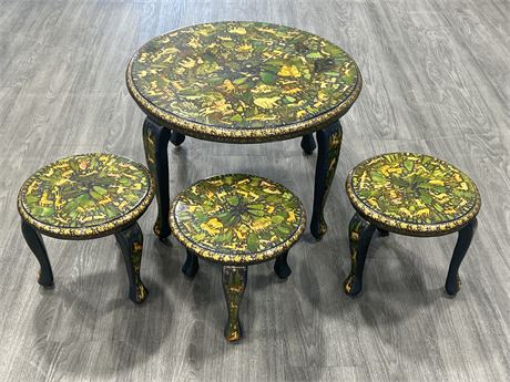 HAND PAINTED WOOD ANIMAL COFFEE TABLE + 3 SIDE TABLES