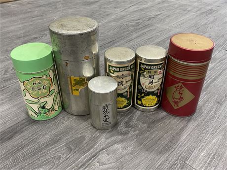 6 VINTAGE JAPANESE CANS (TALLEST IS 9”)