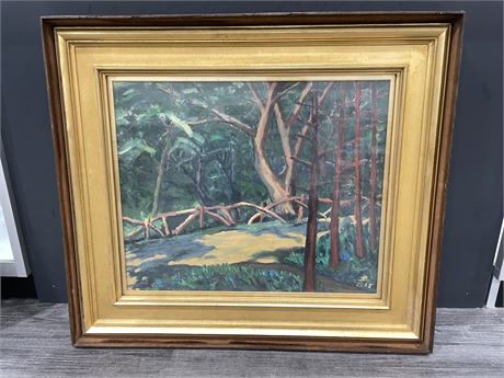 CHINESE OIL PAINTING SIGNED ON REVERSE 33”x29”